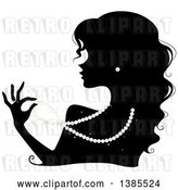 Vector Clip Art of Retro Cartoon Silhouetted Lady Wearing a Pearl Necklace, Ring and Earrings by BNP Design Studio