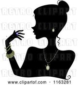 Vector Clip Art of Retro Cartoon Silhouetted Lady Wearing Jewelery by BNP Design Studio