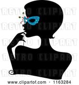 Vector Clip Art of Retro Cartoon Silhouetted Lady with a Blue Mask over Her Eyes by BNP Design Studio