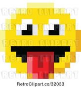 Vector Clip Art of Retro Cartoon Silly 8 Bit Video Game Style Emoji Smiley Face Sticking a Tongue out by AtStockIllustration