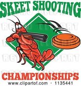 Vector Clip Art of Retro Cartoon Skeet Shooting Championships Crayfish over a Diamond by Patrimonio