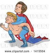 Vector Clip Art of Retro Cartoon Sketched Caricature of Hillary Clinton Wrestling Donald Trump and Holding Him in a Headlock by Patrimonio