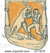 Vector Clip Art of Retro Cartoon Sketched Male Boxer Fighting a Kangaroo by Patrimonio