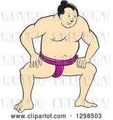 Vector Clip Art of Retro Cartoon Squatting Sumo Wrestler by Patrimonio