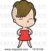 Vector Clip Art of Retro Cartoon Squinting Girl in Dress by Lineartestpilot