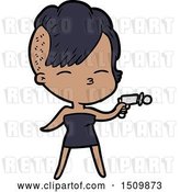 Vector Clip Art of Retro Cartoon Squinting Girl Pointing Ray Gun by Lineartestpilot