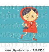 Vector Clip Art of Retro Cartoon Styled Red Riding Hood Roller Skating Oer Blue by Qiun