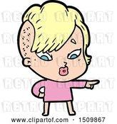 Vector Clip Art of Retro Cartoon Surprised Girl Pointing by Lineartestpilot