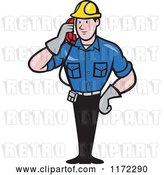Vector Clip Art of Retro Cartoon Telephone Service Repair Guy Holding a Receiver by Patrimonio