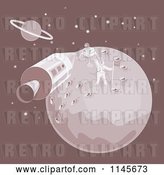 Vector Clip Art of Retro Cartoon the Moon Landing with an Astronaut and Module by Patrimonio