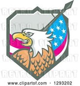 Vector Clip Art of Retro Cartoon Tough Bald Eagle Head with an American Flag in a Shield by Patrimonio