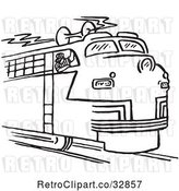 Vector Clip Art of Retro Cartoon Train Engineer Blowing the Horn by Picsburg