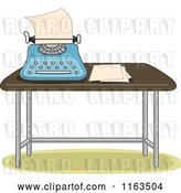 Vector Clip Art of Retro Cartoon Typewriter and Paper on a Table by BNP Design Studio