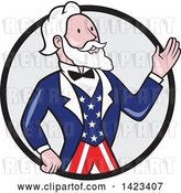 Vector Clip Art of Retro Cartoon Uncle Sam Waving in a Black and Gray Circle by Patrimonio
