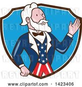 Vector Clip Art of Retro Cartoon Uncle Sam Waving in a Brown White and Blue Shield by Patrimonio