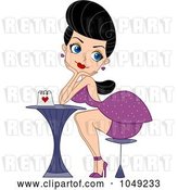 Vector Clip Art of Retro Cartoon Valentine Pinup Lady Sitting Alone at a Table by BNP Design Studio