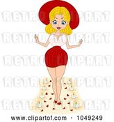 Vector Clip Art of Retro Cartoon Valentine Pinup Lady Walking down an Aisle of Candles and Rose Petals by BNP Design Studio