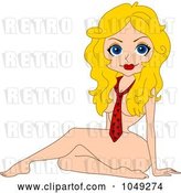 Vector Clip Art of Retro Cartoon Valentine Pinup Lady Wearing Only a Heart Tie by BNP Design Studio