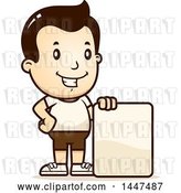 Vector Clip Art of Retro Cartoon White Boy in Shorts, with a Blank Sign by Cory Thoman
