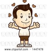 Vector Clip Art of Retro Cartoon White Boy in Shorts with Open Arms and Love Hearts by Cory Thoman