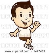 Vector Clip Art of Retro Cartoon White Boy Sitting and Waving in Shorts by Cory Thoman