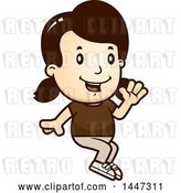 Vector Clip Art of Retro Cartoon White Girl Sitting and Waving by Cory Thoman