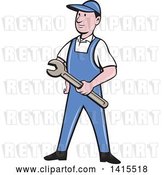 Vector Clip Art of Retro Cartoon White Handy Guy or Mechanic Holding a Wrench by Patrimonio
