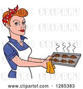 Vector Clip Art of Retro Cartoon White Lady Holding a Tray of Hot Fresh Cookies by LaffToon