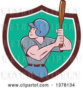 Vector Clip Art of Retro Cartoon White Male Baseball Player Athlete Batting in a Brown White and Turquoise Shield by Patrimonio