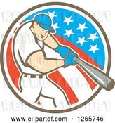 Vector Clip Art of Retro Cartoon White Male Baseball Player Batting in an American Circle by Patrimonio