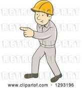 Vector Clip Art of Retro Cartoon White Male Construction Worker Pointing by Patrimonio