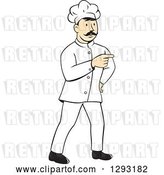 Vector Clip Art of Retro Cartoon White Male Head Chef with a Mustache, Pointing by Patrimonio