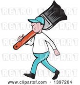 Vector Clip Art of Retro Cartoon White Male House Painter Carrying a Giant Brush on His Shoulder by Patrimonio