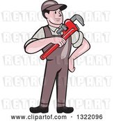 Vector Clip Art of Retro Cartoon White Male Plumber Holding a Monkey Wrench by Patrimonio