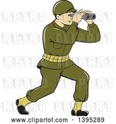 Vector Clip Art of Retro Cartoon World War One American Soldier Looking Through the Binoculars by Patrimonio
