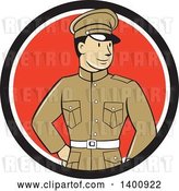 Vector Clip Art of Retro Cartoon World War One British Officer Soldier in a Black White and Red Circle by Patrimonio