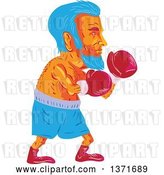 Vector Clip Art of Retro Cartoon Wpa Styled Blue Haired Old Male Boxer by Patrimonio