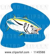 Vector Clip Art of Retro Cartoon Yellowfin Tuna Fish over Blue by Patrimonio