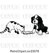Vector Clip Art of Retro Cat and Dog at a Saucer by Prawny Vintage