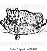 Vector Clip Art of Retro Cat in a Basket with Yarn by Prawny Vintage