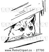 Vector Clip Art of Retro Cat Peeking Through Boards by Prawny Vintage