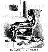 Vector Clip Art of Retro Cat Playing by a Girl in a Chair by Prawny Vintage