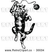 Vector Clip Art of Retro Cat Playing with Yarn by Prawny Vintage