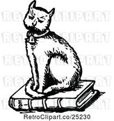 Vector Clip Art of Retro Cat Sitting on a Book by Prawny Vintage