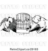Vector Clip Art of Retro Cats Eating Budgies from a Cage by Prawny Vintage