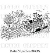 Vector Clip Art of Retro Cats Riding a Cart Downhill by Prawny Vintage