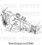 Vector Clip Art of Retro Cats with a Board over Water by Prawny Vintage