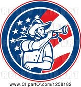 Vector Clip Art of Retro Cavalry Soldier Blowing a Bugle in an American Flag Circle by Patrimonio