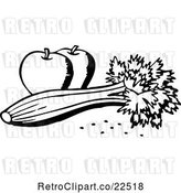 Vector Clip Art of Retro Celery and Apples by BestVector