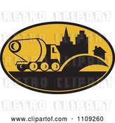 Vector Clip Art of Retro Cement Truck and Building in an Oval by Patrimonio